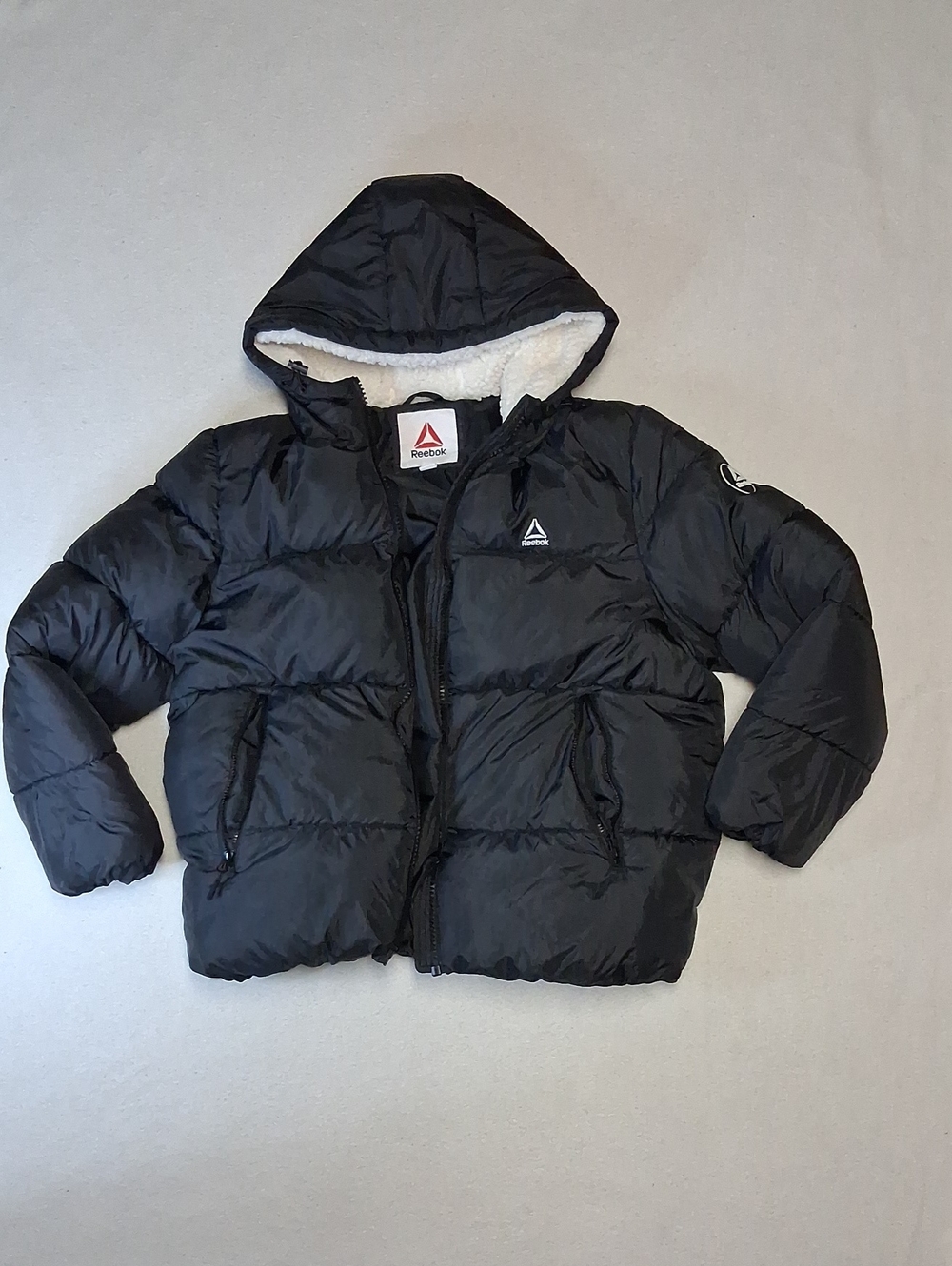 Reebok Mens Black Hooded Puffer Coat